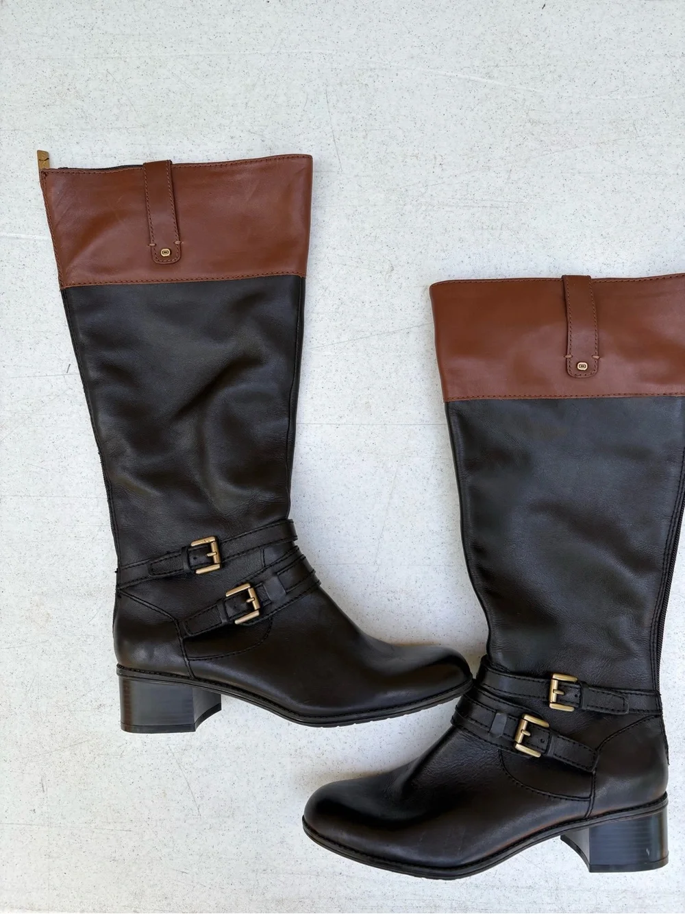 Bandolino Black and Brown Two-Tone Over-the-Knee Buckle Boots